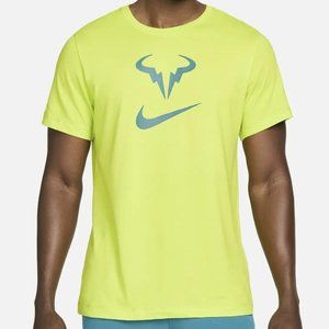 Nike Court Dri-FIT Rafa Bull Logo Tennis Shirt Volt Green DD8571-321 Size NEW
